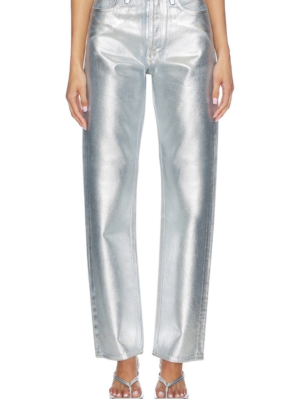 Agolde Metallic Silver Straight-Leg Jeans